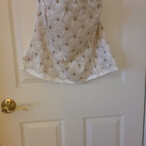 White House Black Market White and Gold Camisole